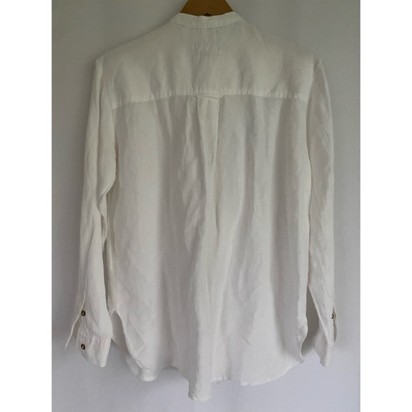 Pilcro Ruffled Button Down Top Shirt Women’s White Linen Blend Romantic - Picture 3 of 4